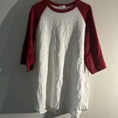 GU ホワイト/レッド ラグランスリーブTシャツ XL