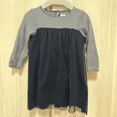 ネイビー ストライプ 長袖ワンピース