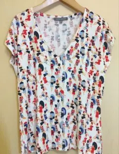 LAURA ASHLEY Vネックトップス UK12 レトロ ビーチ