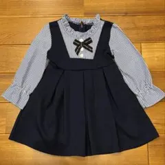 ネイビー リボン付き ストライプ ワンピース フォーマル セレモニー 入園 長袖