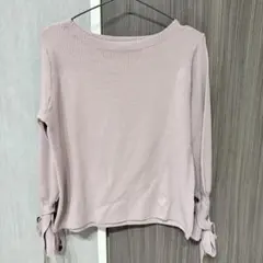 袖リボン付き リブニット 長袖 ピンク　オペークドットクリップのサムネイル