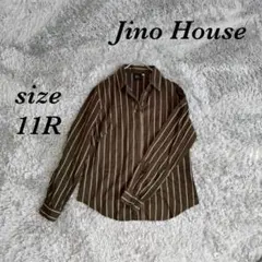 ジノハウス (11R) スキッパーシャツ 長袖 ストライプ 襟元フリル 綿素材