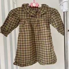 Samansa Mos2 緑茶色チェック ワンピース