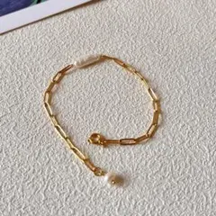 淡水パール ブレスレット ゴールド ステンレス