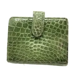 緑色 クロコダイル風 二つ折り財布 レディースカード入れ多数　実用的