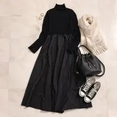 ティップトップ　ハイネック切替ワンピース ロング フレア 上品 きれいめ