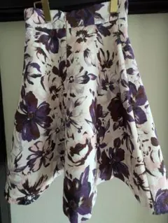 プロポーションボディドレッシング 大花柄フレアスカート パープル系 サイズ2