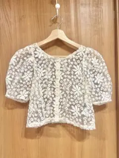 【clear】花柄レース刺繍ブラウス 白 透け感 シアー フリーサイズ