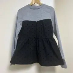 グレイルドット柄ビスチェドッキングトップスブラック×グレーM