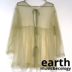 美品！earth シアーブラウス　グリーン　長袖　リボン　フリーサイズのサムネイル