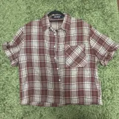 赤と白のチェック 半袖シャツ Mサイズ