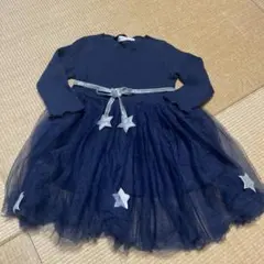 ネイビー 星柄 チュールワンピース 長袖