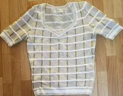 MKミッシェルクラン 薄手セーター 薄手ニット 半袖ゴールドキラキラ 美品激安