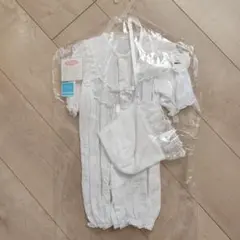 ホワイトフリルベビードレス 帽子付き