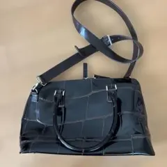 黒 クロコ型押し ショルダーバッグ