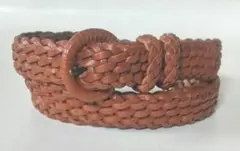 本革！レザーバックル 細幅メッシュベルト ブラウン