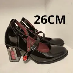 26cm ブラック×ダークレッド ストラップパンプス ゴシック