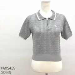 神戸レタス 胸元刺繍ハーフジップケーブルニットトップス Mサイズ グレー