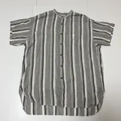ストライプ柄 半袖シャツ グレー×ホワイト シングルステッチ - メルカリ
