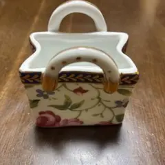 陶器製 バスケット型 小物入れ 花鳥柄 幅約9cm✕6.5cm高さ約8cm - メルカリ