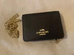 【美品】COACH ブラックレザー　カードケース　ゴールドチェーン　ショルダー