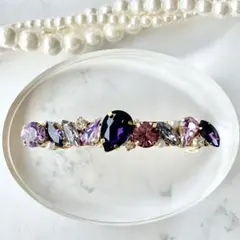 パープル　ストーン　ビジュー　ヘアバレッタ　キラキラ　ハンドメイド