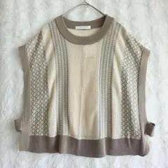 chocol raffine robe 透かし編みニットベスト F 配色