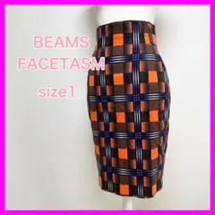 未使用 BEAMS FACETASM チェックタイトスカート オレンジのサムネイル