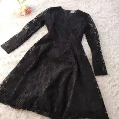オケージョンドレス　総レース　膝丈　ブラックフォーマルワンピース　Мサイズ
