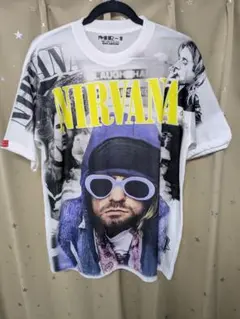 ロックバンドTシャツ NIRVANAニルヴァーナ　ビッグプリントTシャツ白