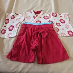 赤と白の花柄着物スタイルベビー服100日祝い70センチ
