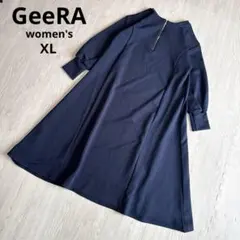 【ジーラ】バックジップ チュニック ワンピース 紺 L ボリューム袖 体型カバーのサムネイル