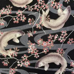 布地　ハギレ　ちりめん　和柄　鯉桜　ポリエステル　110㎝×110㎝　No.3