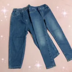☆GU＆SHEIN☆ストレッチ裏起毛デニムスキニーパンツ＆ワイドデニム130cm