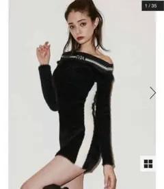 GYDA ラインオフショルシャギーニットワンピース