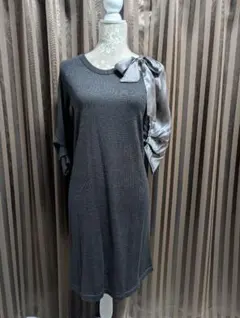 ✨️美品✨️パオラフラーニ☆7分袖アシンメトリーリボンニットワンピース　黒