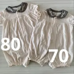 襟付きフリル袖ロンパース2着セット　西松屋　70 80