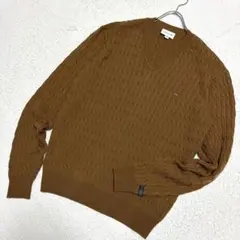 極美品！希少！ラコステ Vネック　カシミヤ混　ケーブルニット　XL 茶系　洗濯可