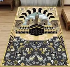 イスラム教徒 礼拝マット 絨毯 黒 花柄 (S Size 40×60cm)