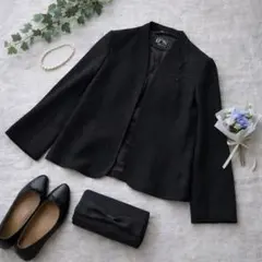 リオナ ꕤ 美品 ノーカラージャケット 刺繍 ブラック フォーマル 上品 春夏