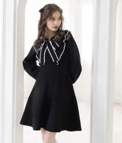 DearMyLoveRose ボウタイニットフレアワンピース ブラック