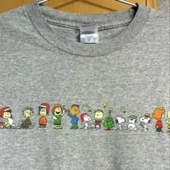クリスマス柄 PEANUTS スヌーピー Tシャツ Lサイズ グレー