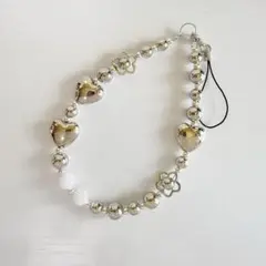 シルバー ハート型ビーズ ストラップ No.031