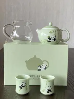 最終価格　新品箱有り　中国茶器　台湾茶器　西施壺パンダデザイン茶器セット