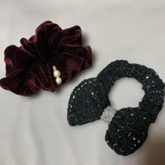 ★新品　未使用★ ヘアゴム　シュシュ　ワインレッド　ブラック♥︎2個セット♥︎