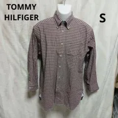 ⭐Tommy Hilfiger 赤系チェック 長袖シャツ　メンズS　少し太め