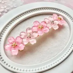 No.1886 ハンドメイド　艶めく桜のバレッタ （ピンクベース）