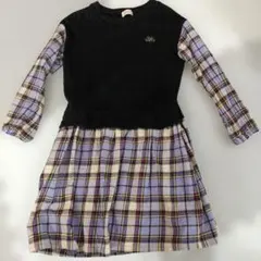 ニットプランナー　トロワラパン　黒と紫チェックのワンピース 130cm