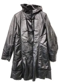 90's K.T 古着 フェイクレザーフード付 ダッフル ロングコート