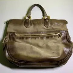 miu miu ブラウンレザー ハンドバッグ